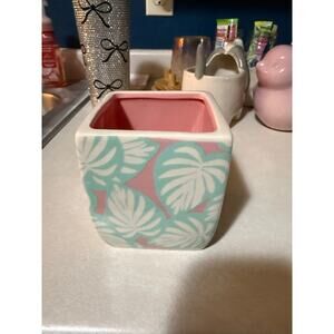 Ceramic teal and pink palm flower pot